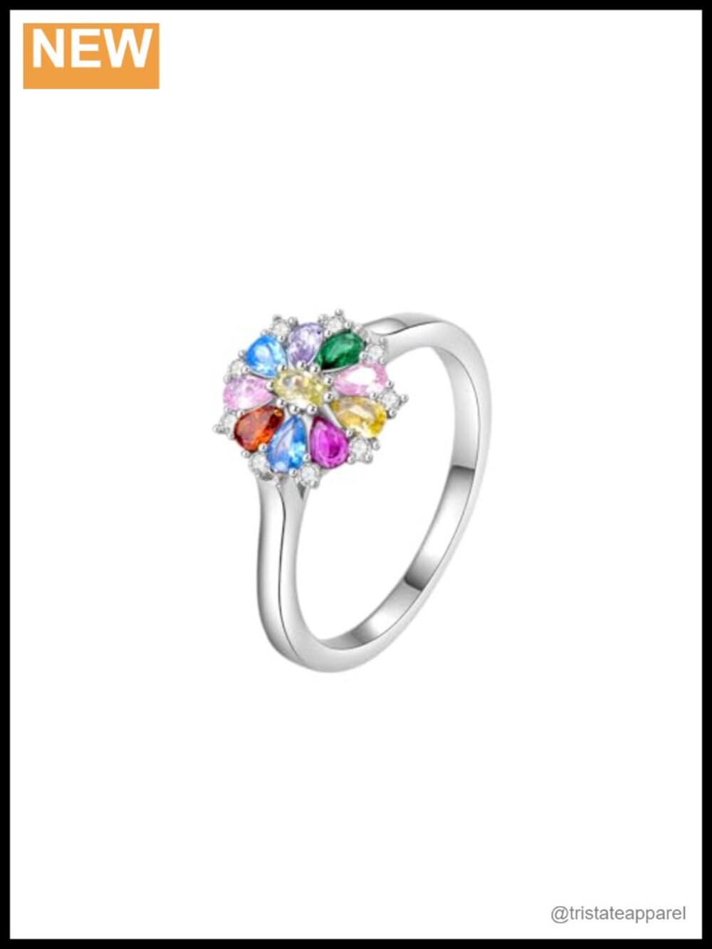 925 Sterling Silver Flower Ring Pear Cut Gemstone Statement Ring Size 7